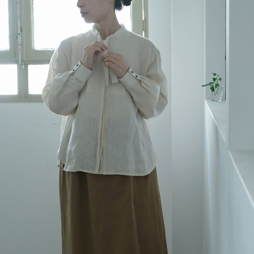 SALUÉ／ボウカラーシャツ／ライトウェイトリネン