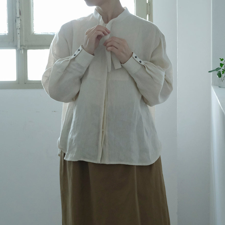 SALUÉ／ボウカラーシャツ／ライトウェイトリネン