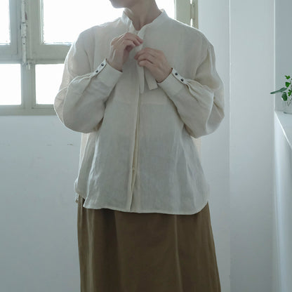 SALUÉ／ボウカラーシャツ／ライトウェイトリネン