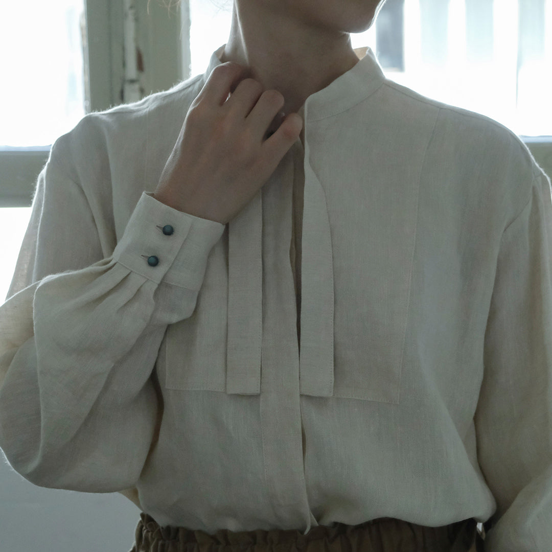 SALUÉ／ボウカラーシャツ／ライトウェイトリネン