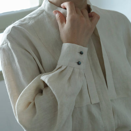 SALUÉ／ボウカラーシャツ／ライトウェイトリネン