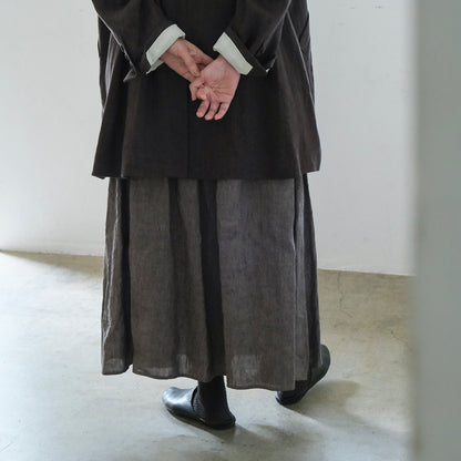 SALUÉ／リトアニアンリネンタックギャザースカート／メランジェダークブラウン