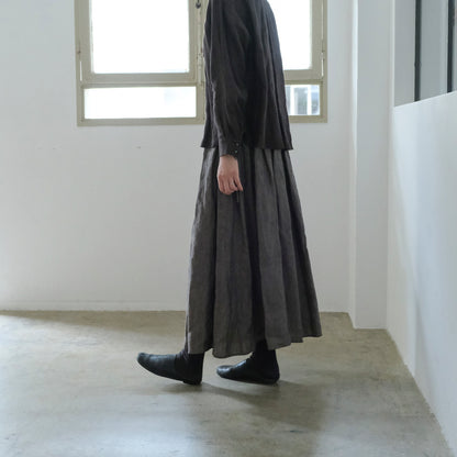 SALUÉ／リトアニアンリネンタックギャザースカート／メランジェダークブラウン