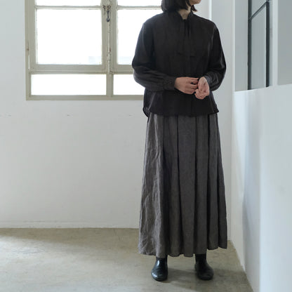 SALUÉ／リトアニアンリネンタックギャザースカート／メランジェダークブラウン