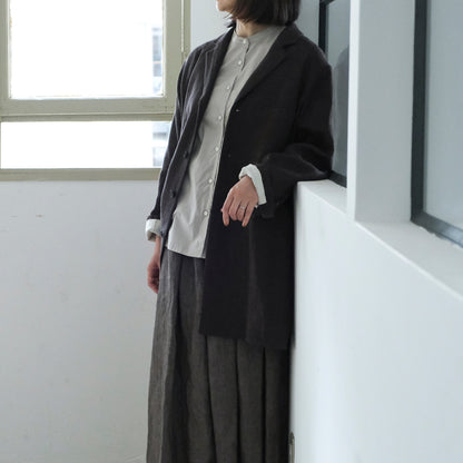 SALUÉ／リトアニアンリネンタックギャザースカート／メランジェダークブラウン