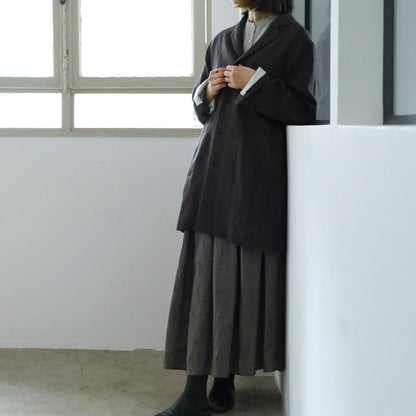 SALUÉ／リトアニアンリネンタックギャザースカート／メランジェダークブラウン