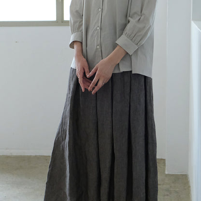 SALUÉ／リトアニアンリネンタックギャザースカート／メランジェダークブラウン