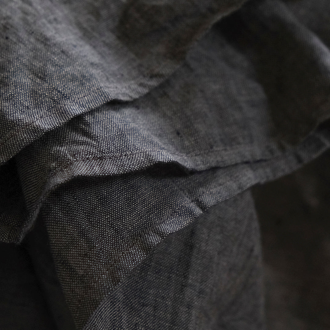 SALUÉ／リトアニアンリネンタックギャザースカート／メランジェダークブラウン