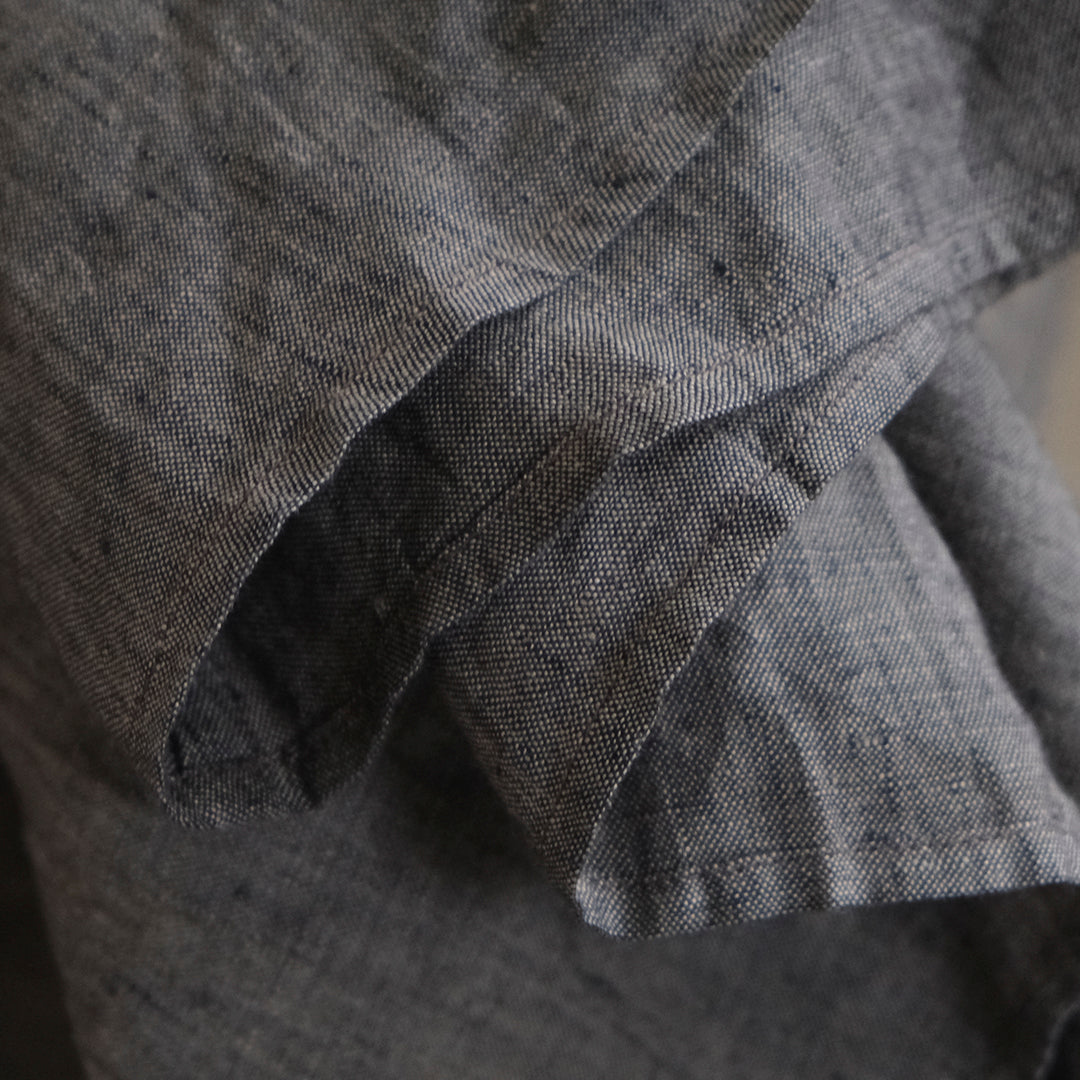 SALUÉ／リトアニアンリネンタックギャザースカート／メランジェダークブラウン