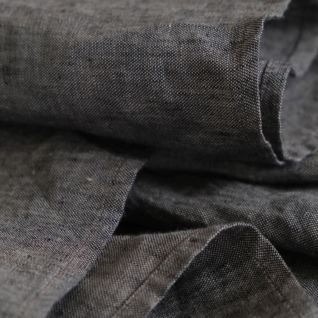 SALUÉ／リトアニアンリネンタックギャザースカート／メランジェダークブラウン