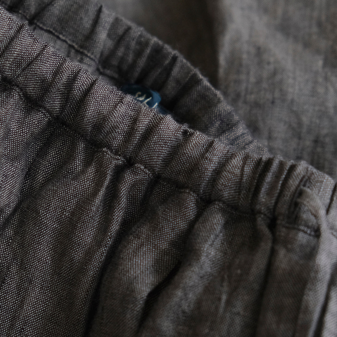 SALUÉ／リトアニアンリネンタックギャザースカート／メランジェダークブラウン