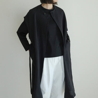 ［SALUÉ］ラウンドネックロングジレ／ウールリネンジャカードformal