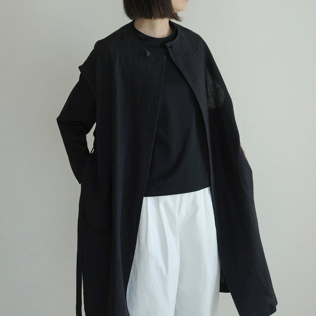 ［SALUÉ］ラウンドネックロングジレ／ウールリネンジャカードformal