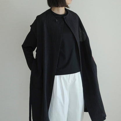 ［SALUÉ］ラウンドネックロングジレ／ウールリネンジャカードformal