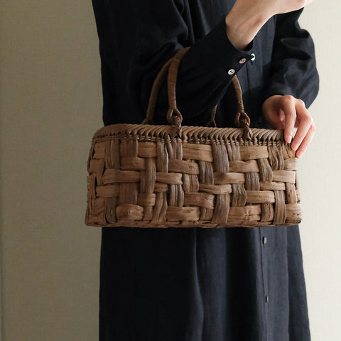 【一部受注商品】【かご展2025】［宮本工芸］山ぶどうかご 太巾あじろ編み 巻き手 ロータイプ