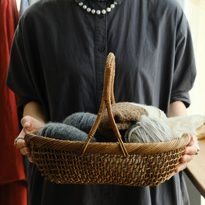 ［宮本工芸］あけびかご 細目こだし編み 小判型バスケット