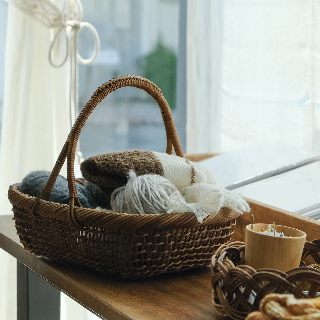 ［宮本工芸］あけびかご 細目こだし編み 小判型バスケット