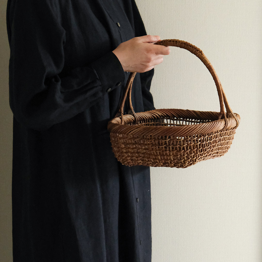 ［宮本工芸］あけびかご 細目こだし編み 小判型バスケット