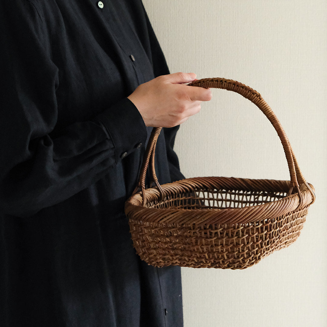 ［宮本工芸］あけびかご 細目こだし編み 小判型バスケット