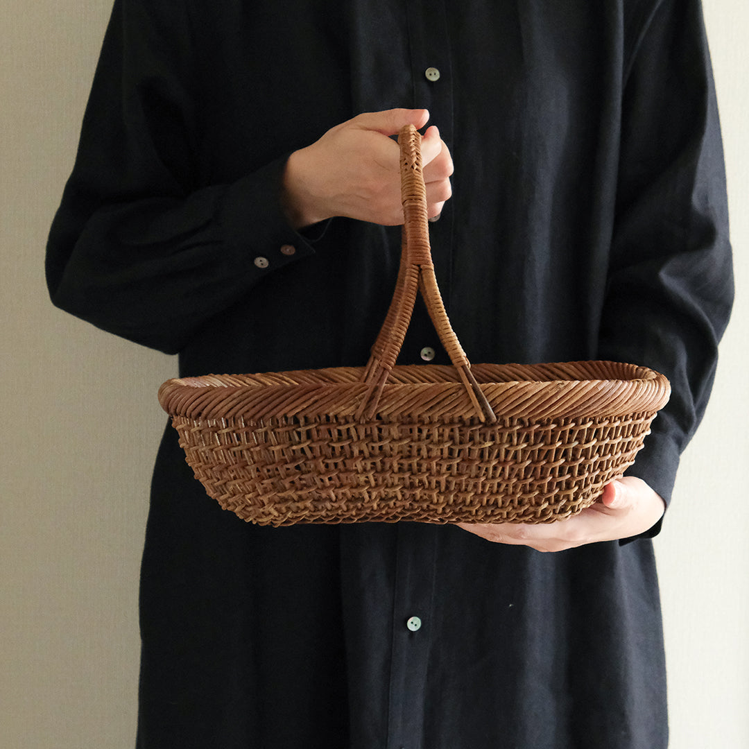 ［宮本工芸］あけびかご 細目こだし編み 小判型バスケット