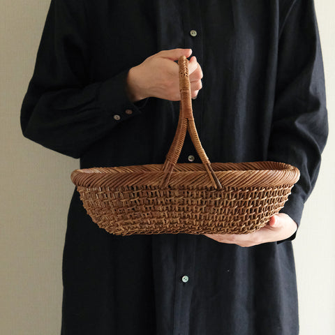 【一部予約商品】【かご展2025】［宮本工芸］あけびかご 細目こだし編み 小判型バスケット