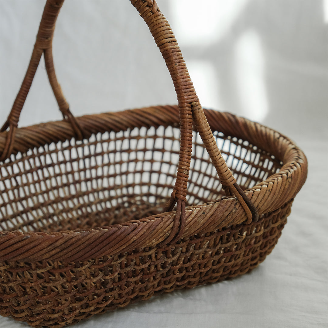 ［宮本工芸］あけびかご 細目こだし編み 小判型バスケット