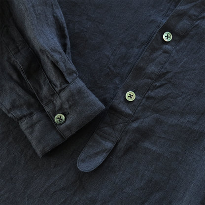 ［SALUÉ］バンドカラーハーフボタンシャツ／ライトウェイトリネン