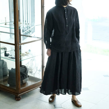 ［SALUÉ］バンドカラーハーフボタンシャツ／ライトウェイトリネン