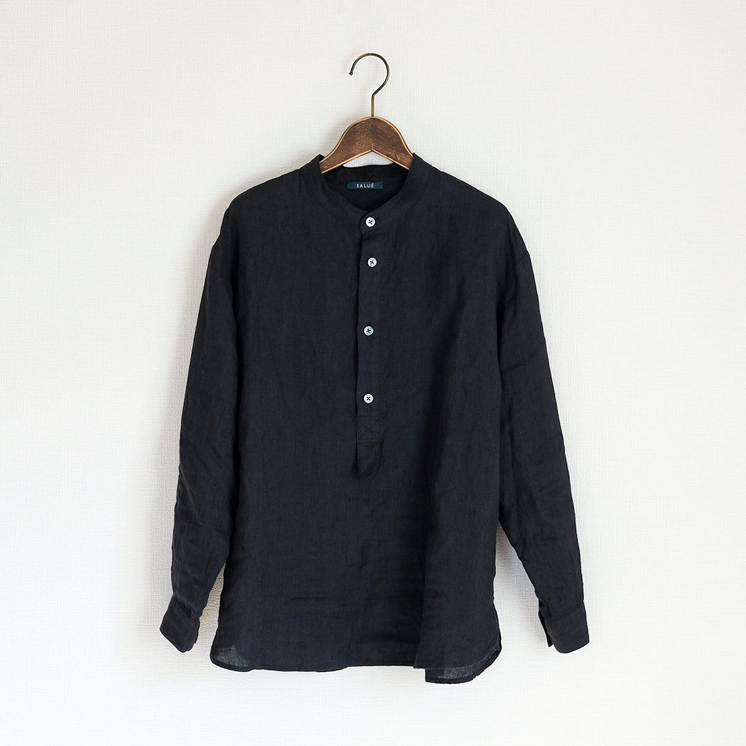 ［SALUÉ］バンドカラーハーフボタンシャツ／ライトウェイトリネン
