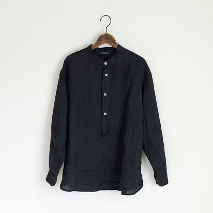 ［SALUÉ］バンドカラーハーフボタンシャツ／ライトウェイトリネン