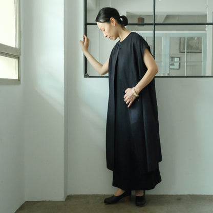 ［SALUÉ］ラウンドネックロングジレ／ウールリネンジャカードformal