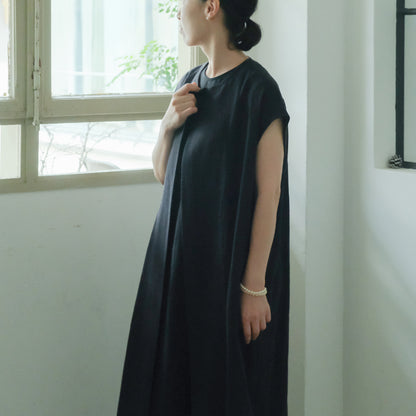 ［SALUÉ］ラウンドネックロングジレ／ウールリネンジャカードformal