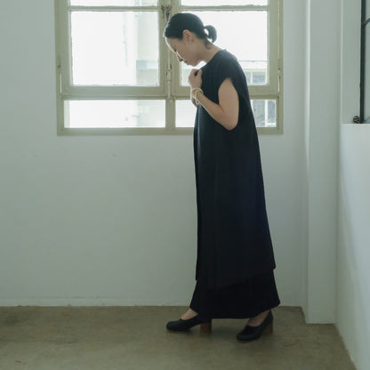 ［SALUÉ］ラウンドネックロングジレ／ウールリネンジャカードformal