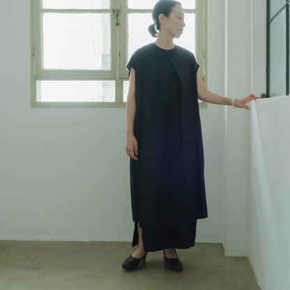 ［SALUÉ］ラウンドネックロングジレ／ウールリネンジャカードformal