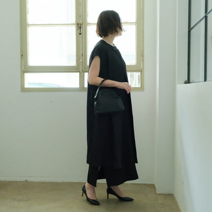 ［SALUÉ］ラウンドネックロングジレ／ウールリネンジャカードformal