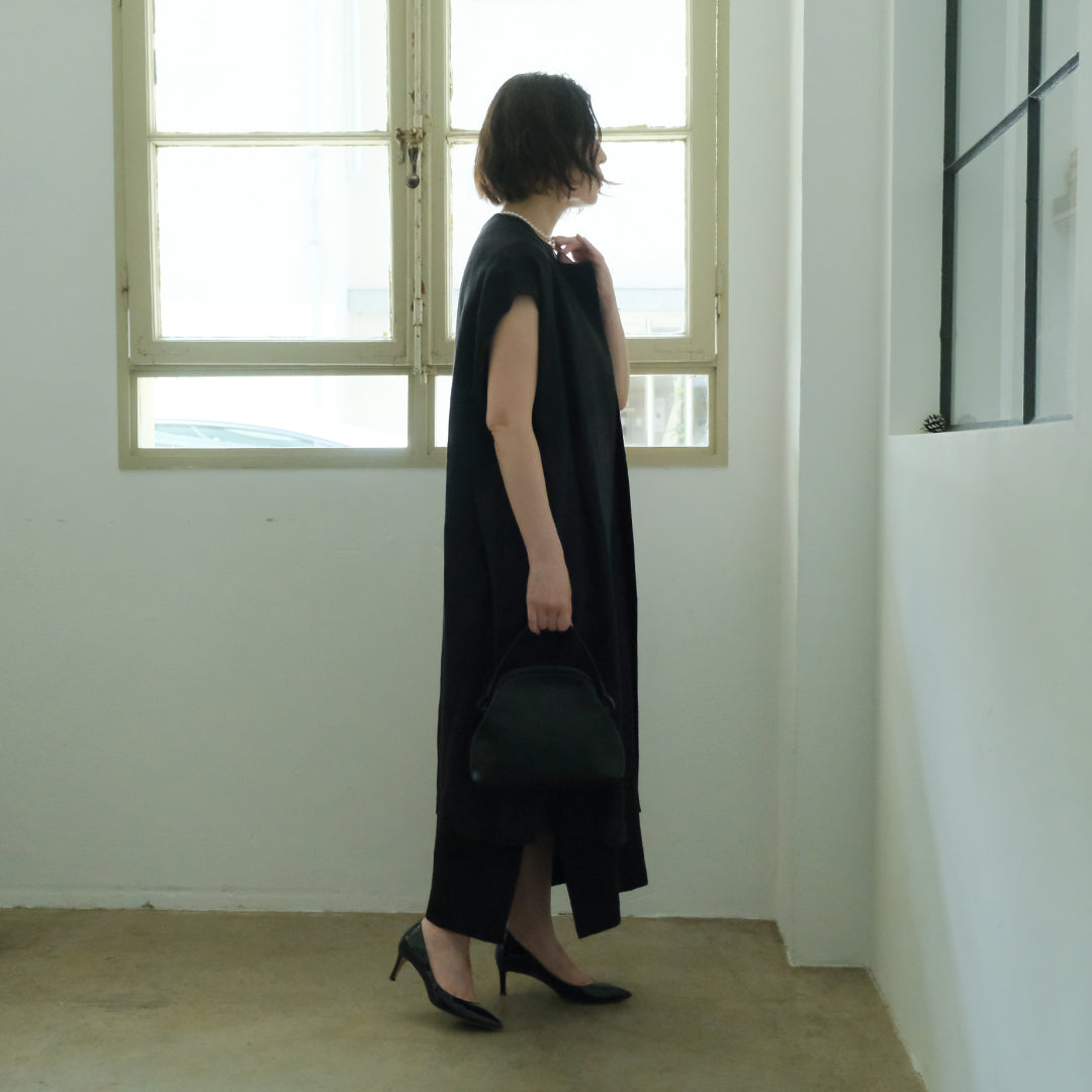 ［SALUÉ］ラウンドネックロングジレ／ウールリネンジャカードformal