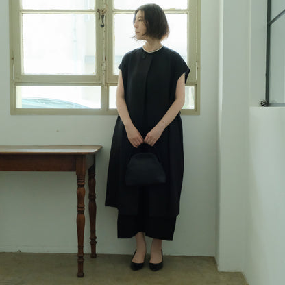 ［SALUÉ］ラウンドネックロングジレ／ウールリネンジャカードformal