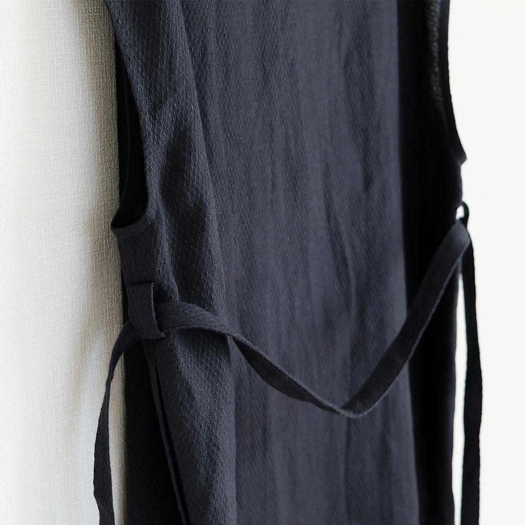 ［SALUÉ］ラウンドネックロングジレ／ウールリネンジャカードformal