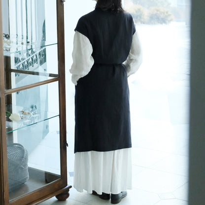 ［SALUÉ］ラウンドネックロングジレ／ウールリネンジャカードformal