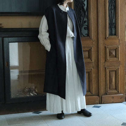 ［SALUÉ］ラウンドネックロングジレ／ウールリネンジャカードformal