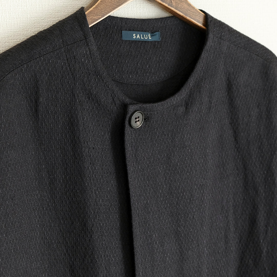 ［SALUÉ］ラウンドネックロングジレ／ウールリネンジャカードformal