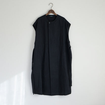 ［SALUÉ］ラウンドネックロングジレ／ウールリネンジャカードformal