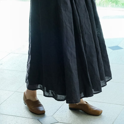 SALUÉ／リトアニアンリネンタックギャザースカート／ピュアブラック