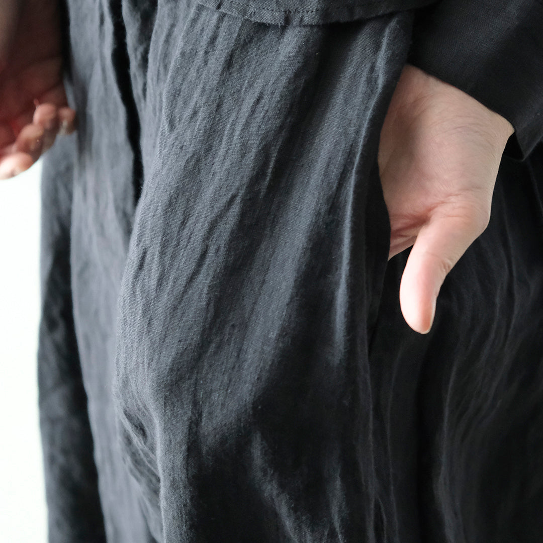 SALUÉ／リトアニアンリネンタックギャザースカート／ピュアブラック