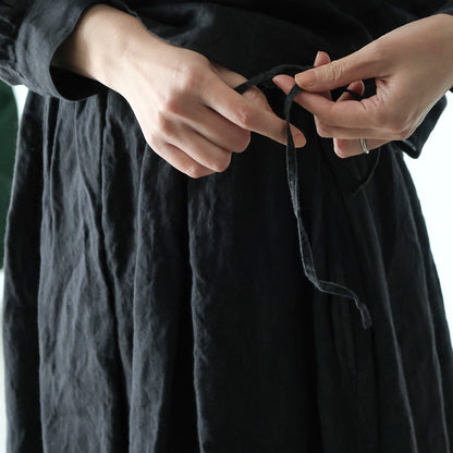 SALUÉ／リトアニアンリネンタックギャザースカート／ピュアブラック