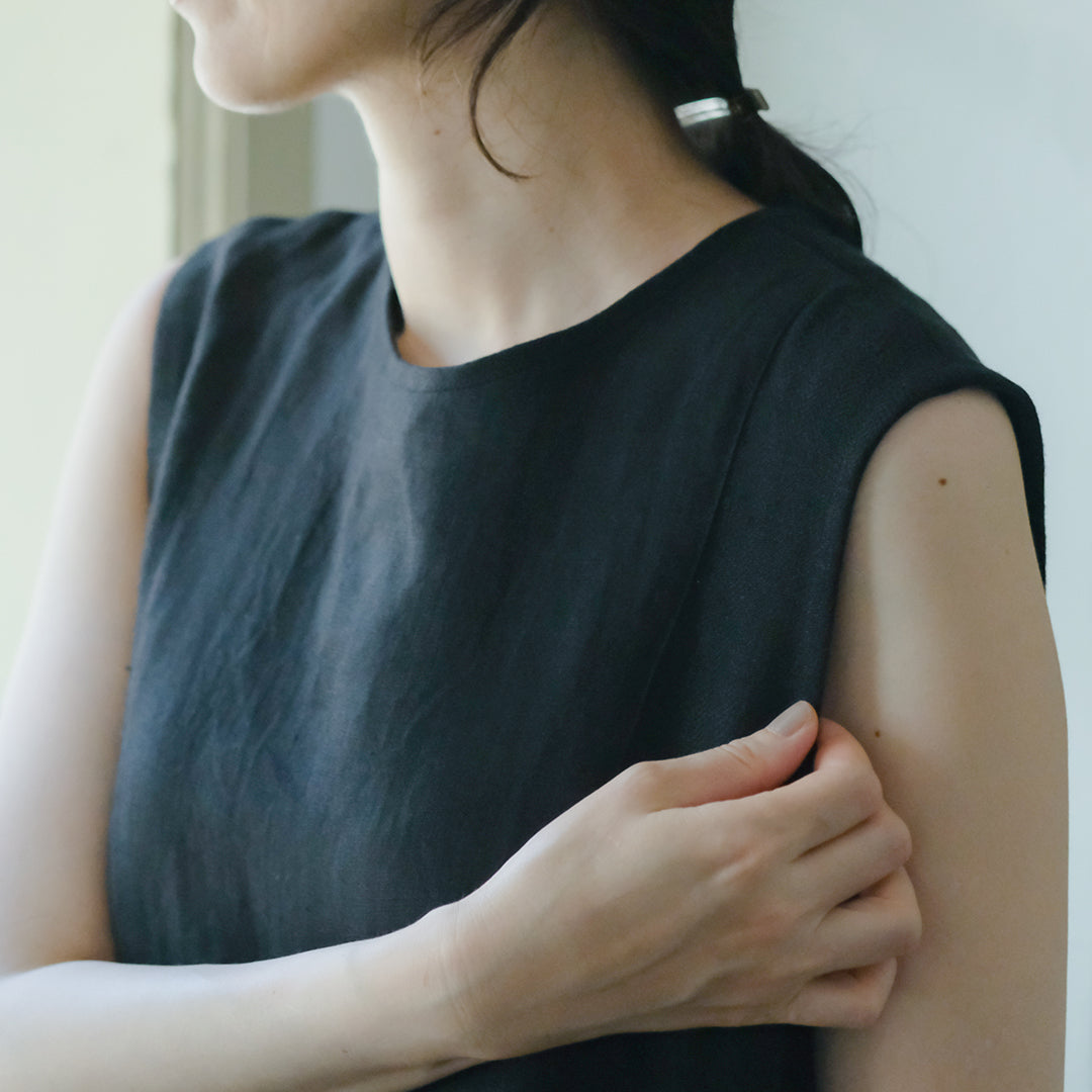 ［SALUÉ］シンプルドレス／ヘリンボーンリネンformal