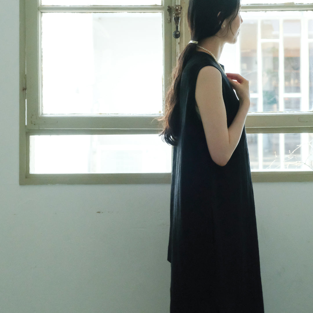 ［SALUÉ］シンプルドレス／ヘリンボーンリネンformal