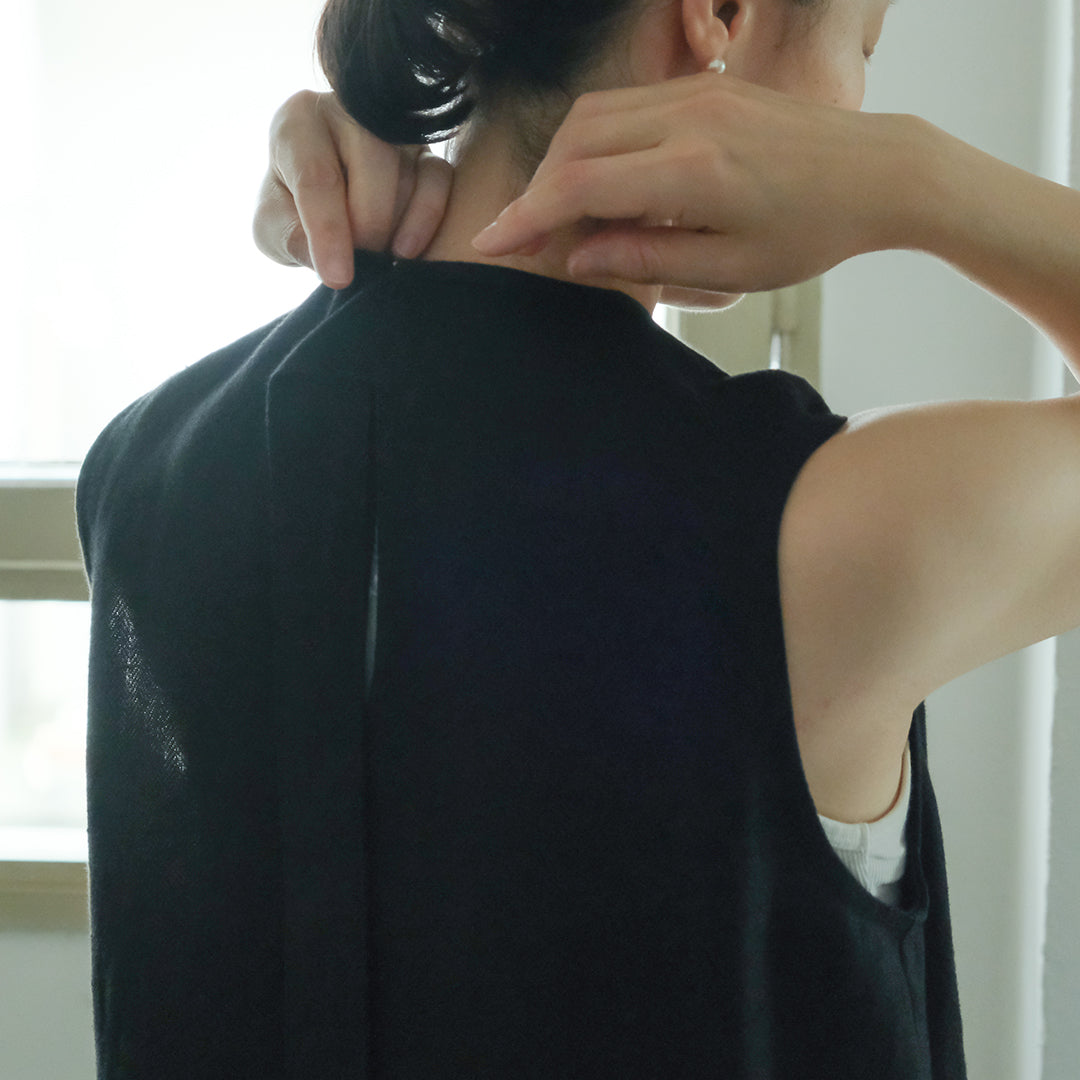 ［SALUÉ］シンプルドレス／ヘリンボーンリネンformal