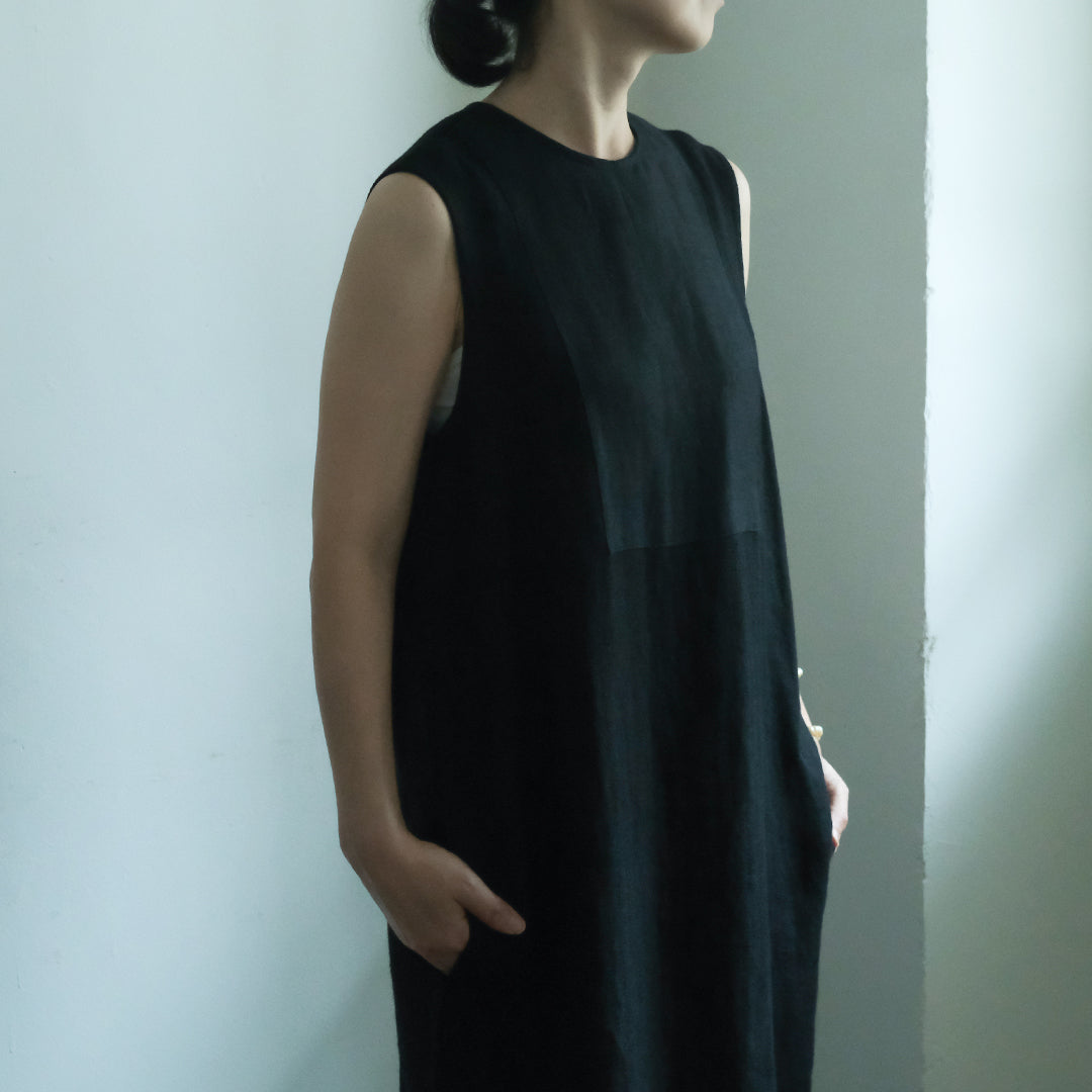 ［SALUÉ］シンプルドレス／ヘリンボーンリネンformal