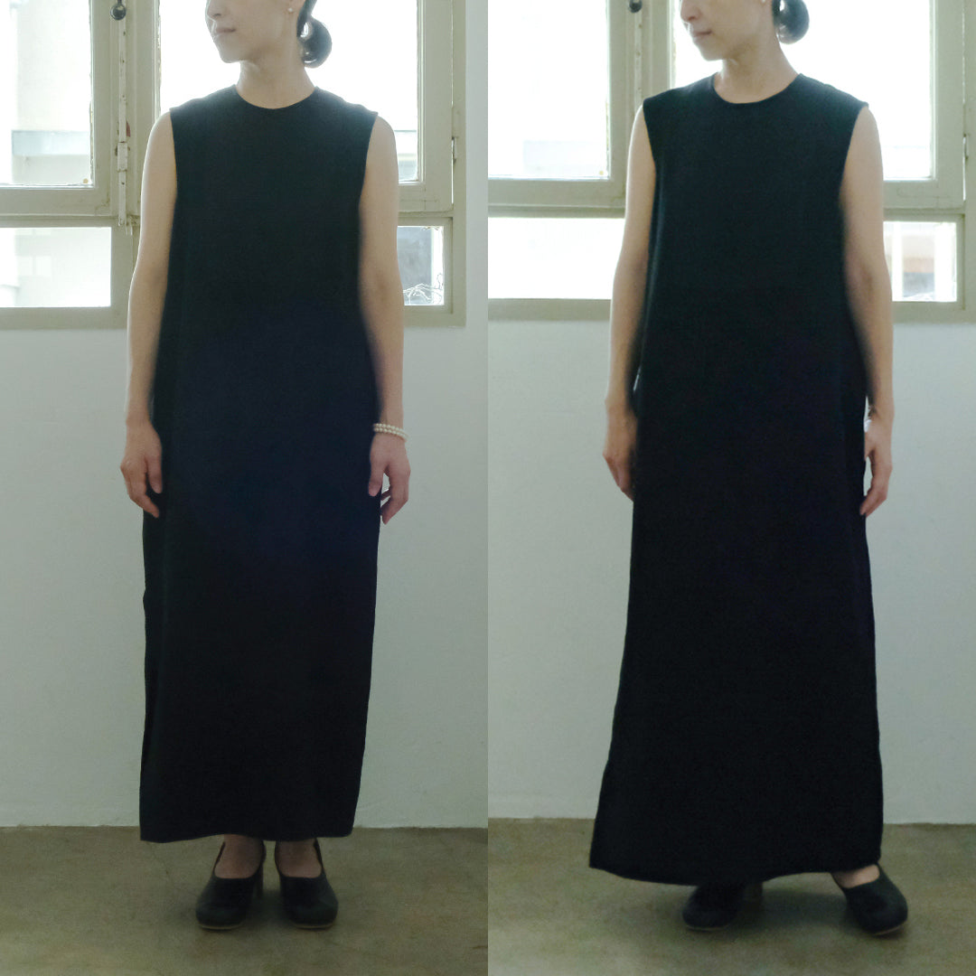 ［SALUÉ］シンプルドレス／ヘリンボーンリネンformal